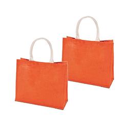 Foto van 2x stuks jute oranje boodschappentassen 42 cm - strandtassen