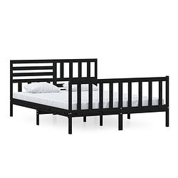 Foto van The living store bedframe - houten - grenenhout - 205.5 x 156 x 100 cm - zwart