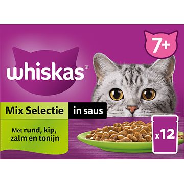 Foto van Whiskas 7+ natvoer mix selectie in saus maaltijdzakjes 12 x 85g bij jumbo