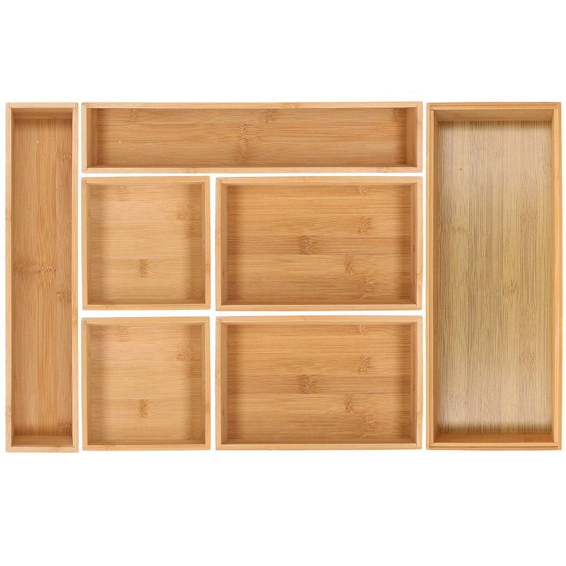 Foto van Lade bakjes/organize set - tidy smart - 7-delig - bamboe - 40 x 60 cm - opbergsysteem - bestekbakken