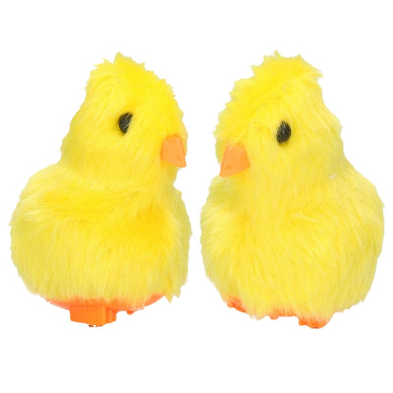 Foto van Pluche paas kuikentje piepend - 2x - geel - 7 cm - paaskuikentjes pasen decoratie - knuffel boederijdieren