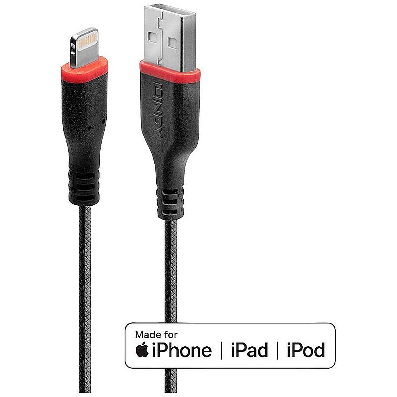 Foto van Lindy usb-kabel usb 2.0 apple lightning stekker, usb-a stekker 1 m zwart 31291