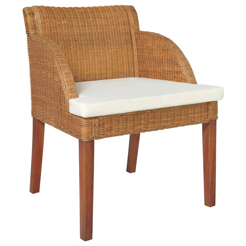 Foto van The living store rattan eetkamerstoelen - 60x59x76 cm - lichtbruin - crèmewit kussen