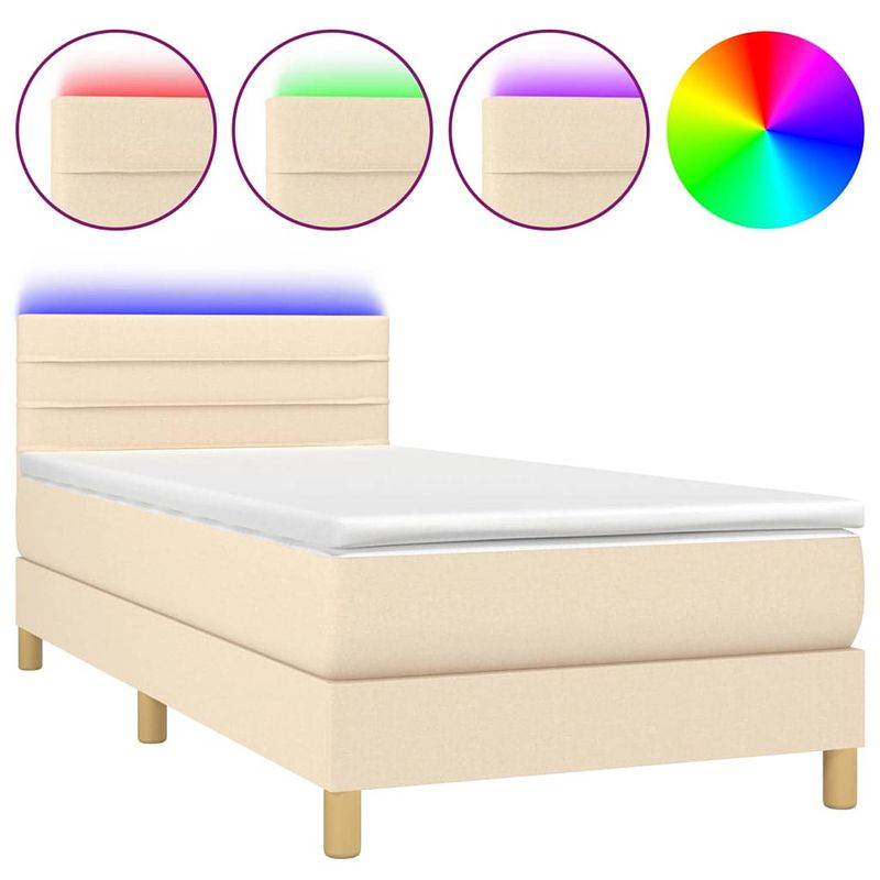 Foto van The living store boxspring bed - crème - 193 x 90 x 78/88 cm - verstelbaar hoofdbord - kleurrijke led-verlichting -