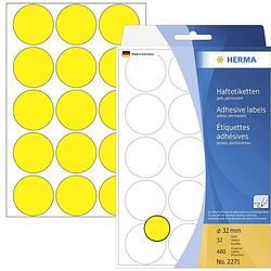 Foto van Herma 2271 etiketten ø 32 mm papier geel 480 stuk(s) permanent etiketten voor markeringspunten