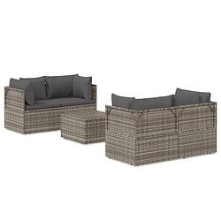 Foto van Vidaxl 5-delige loungeset met kussens poly rattan grijs