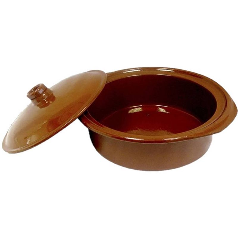 Foto van Tapas terracotta ovenschaal/stoofpot cocotte met deksel 28 cm - braadpannen