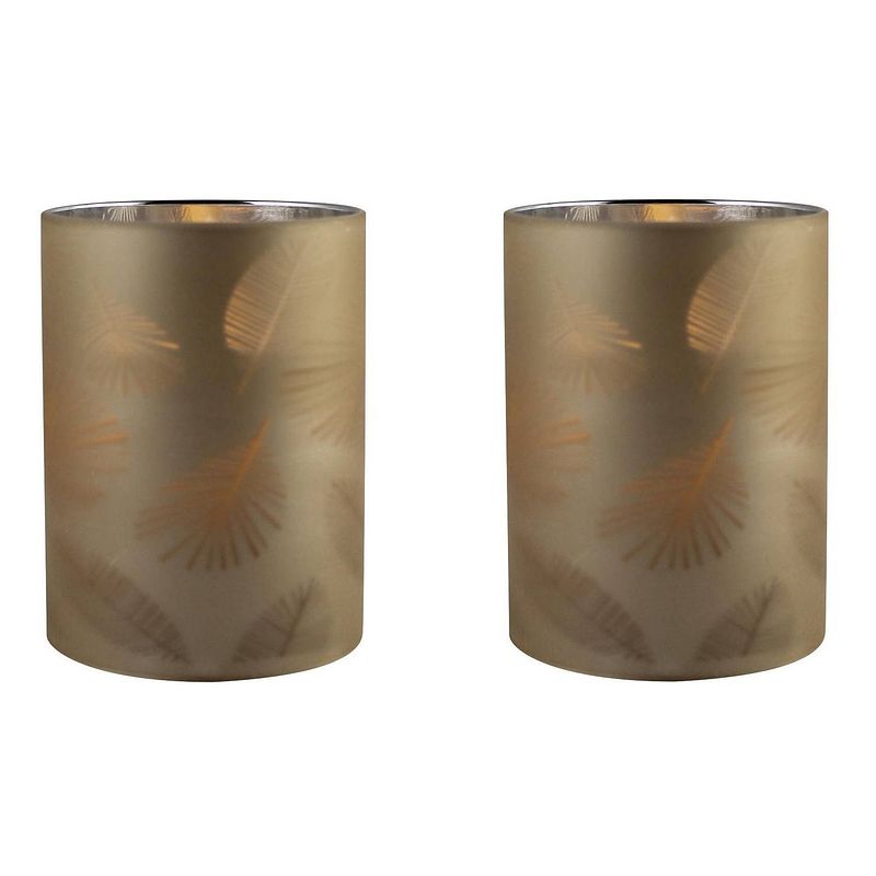 Foto van 2x stuks luxe led kaarsen in goud bladeren glas d7 x h10 cm - led kaarsen