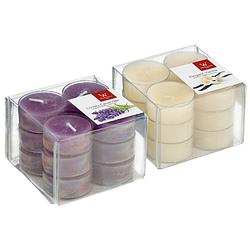 Foto van Pakket geurkaarsen theelichtjes 24 stuks - lavendel/vanille - 4 branduren - geurkaarsen