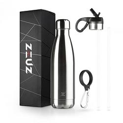Foto van Zeuz® premium rvs thermosfles & drinkfles - isoleerfles - waterfles met rietje - bpa vrij - 500 ml - zilver