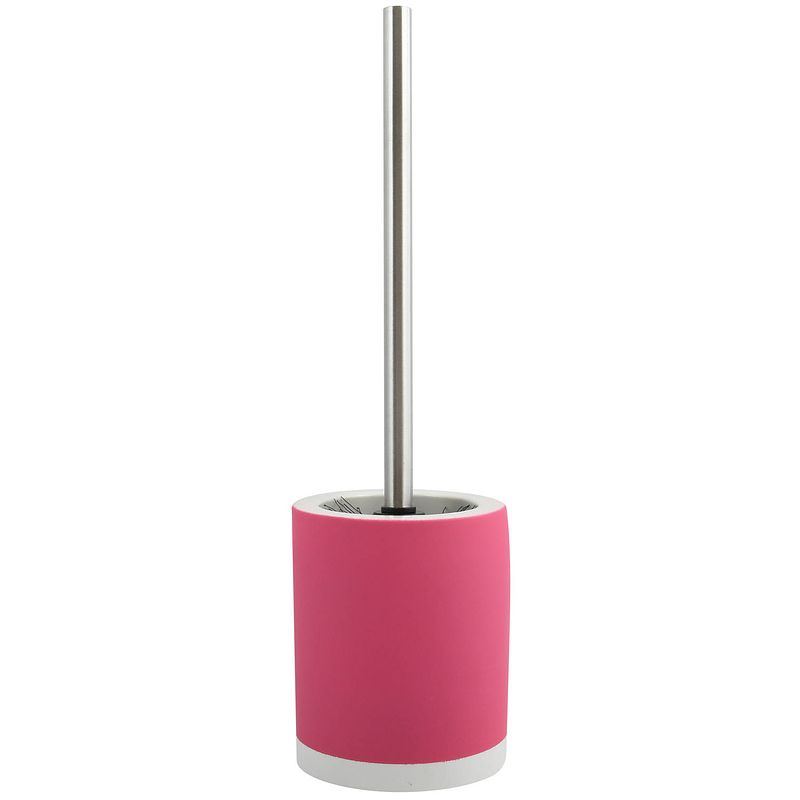 Foto van Msv shine toilet/wc-borstel houder - keramiek/metaal - fuchsia roze - 38 cm - toiletborstels