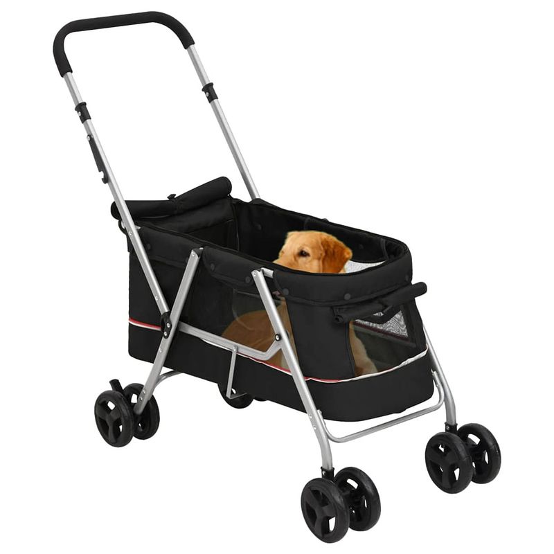 Foto van The living store puppywagen - hondenbuggy - zwart 100x49x96cm - 300d linnenstof - draagvermogen 15kg