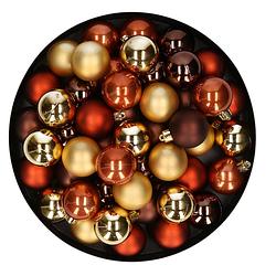 Foto van 48x stuks kunststof kerstballen mix donker bruin/terra bruin/goud 4 cm - kerstbal