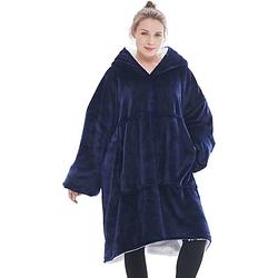 Foto van Goliving fleece deken met mouwen - hoodie deken - plaid hoodie - voor volwassenen - fleece cape - groot - 1000g - blauw