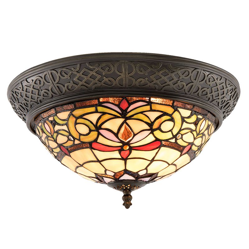 Foto van Haes deco - plafondlamp tiffany geel ø 38x20 cm e14/max 2x40w