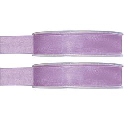 Foto van 2x hobby/decoratie lila organza sierlinten 1,5 cm/15 mm x 20 meter - cadeaulinten