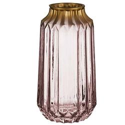 Foto van Bloemenvaas - luxe deco glas - roze transparant/goud - 13 x 23 cm - vazen
