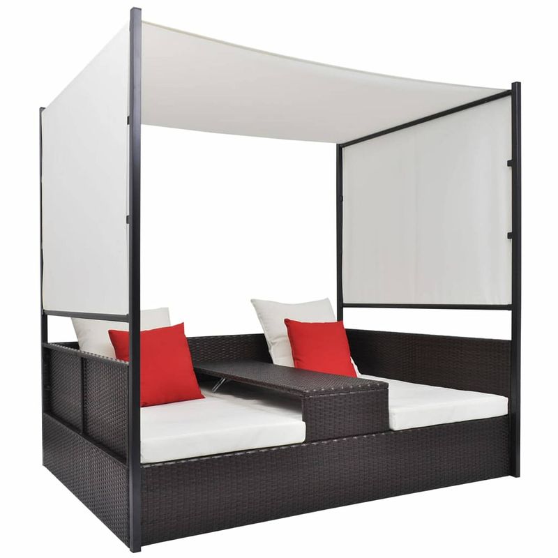 Foto van Vidaxl tuinbed met luifel 190x130 cm poly rattan bruin