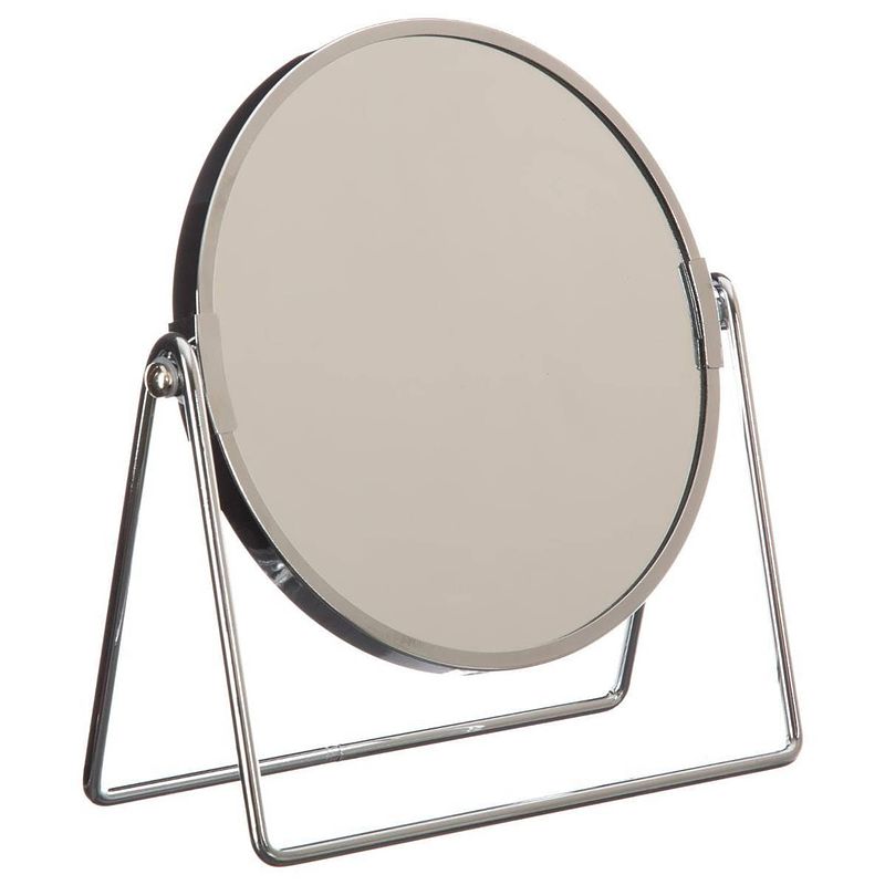 Foto van Dubbele make-up spiegel/scheerspiegel op voet 19 x 8 x 21 cm zilver - make-up spiegeltjes