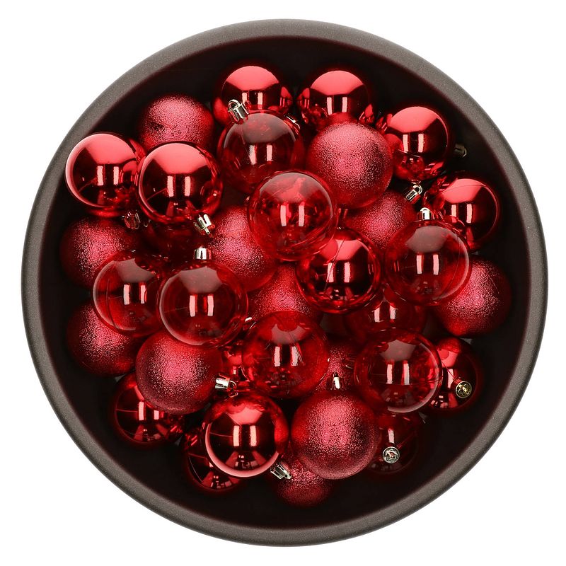 Foto van Decoris kerstballen - 25x stuks - 6 cm - kunststof -rooda  - kerstbal