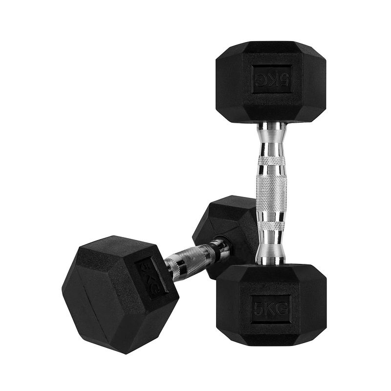 Foto van Ryzor hexagon dumbbell - 5 kg - rubber - zwart - 1 paar