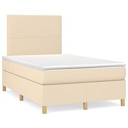 Foto van The living store boxspring bed - crème - 203 x 120 x 118/128 cm - pocketvering matras - middelharde ondersteuning -