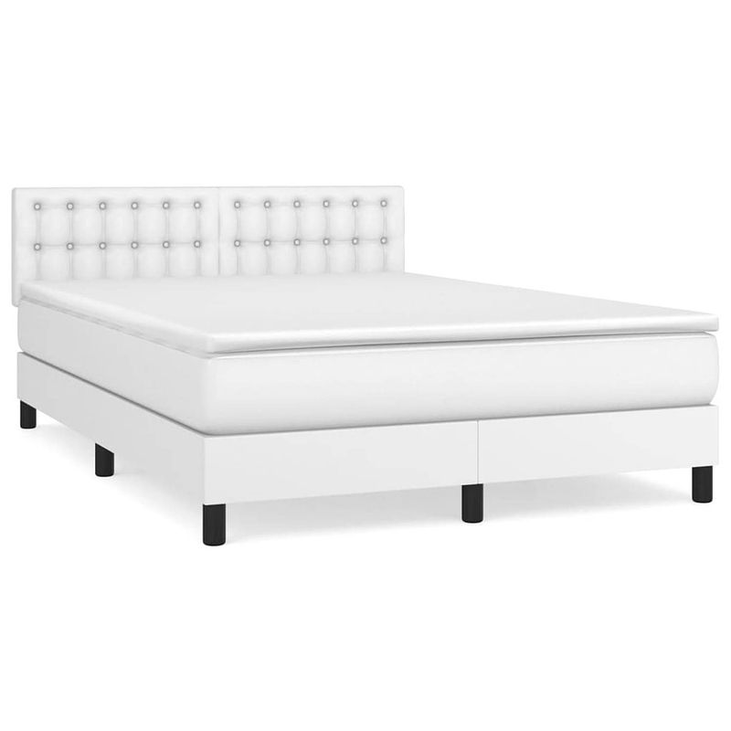 Foto van The living store boxspring met matras kunstleer wit 140x200 cm - bed