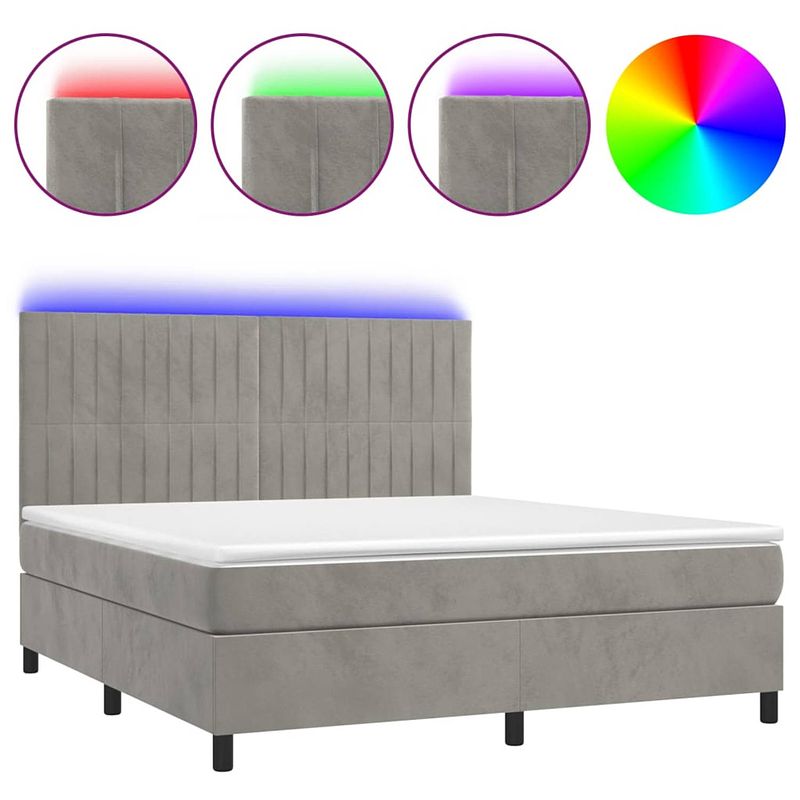 Foto van The living store boxspring bed 160x200 - led - fluweel - pocketvering - topmatras