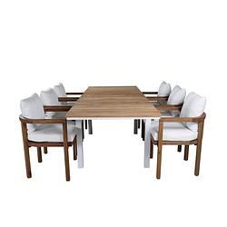 Foto van Mexico tuinmeubelset tafel 90x180/240cm en 6 stoel erica naturel, wit.