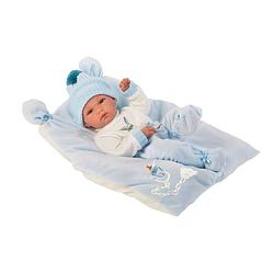 Foto van Llorens blanke pop bimbo con cojin celeste met muts 35cm