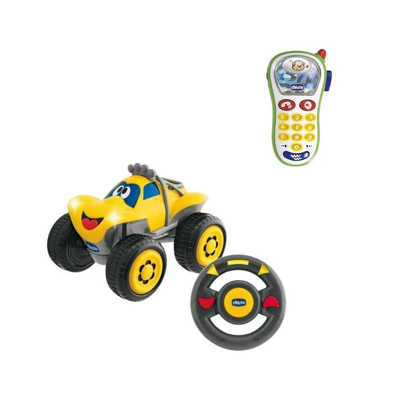 Foto van Chicco bundel - billy bigwheels - bestuurbare speelgoedauto - geel & rammelaar - baby fototelefoon