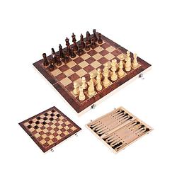 Foto van Schaakbord hout - 3-in-1 bord: schaken, dammen & backgammon