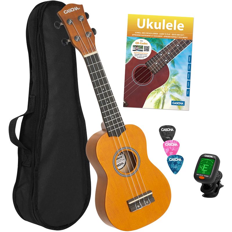 Foto van Cascha hh 3973 sopraan ukelele set geel (4-talig)