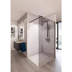 Foto van Saint-gobain douchescherm in kit baleares grey -tijdloos 8 mm gehard glas - l.120 cm x h.198 cm - mat zwart profiel