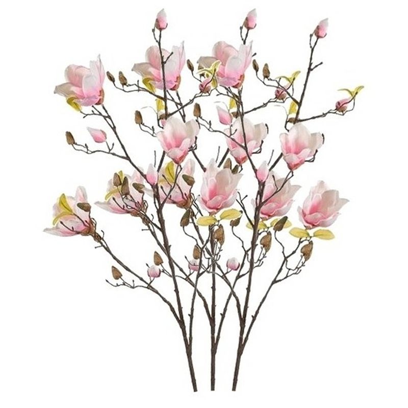 Foto van 3x roze kunst magnolia tak 105 cm - kunstbloemen