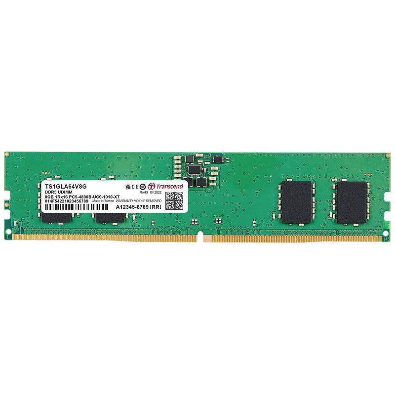 Foto van Transcend ts1gla64v8g werkgeheugenmodule voor pc ddr5 8 gb 1 x 8 gb 4800 mhz 288-pins dimm cl40 ts1gla64v8g