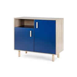 Foto van Klein buffet met 2 deuren - blauw en eiken decor - l 100 x d 48 x h 90 cm - lila