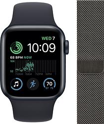 Foto van Apple watch se (2022) 44mm midnight aluminium sportband + polsband milanees grafiet