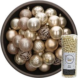 Foto van 37x stuks kunststof kerstballen 6 cm inclusief kralenslinger champagne - kerstbal