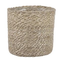 Foto van Naturel rotan planten pot mand van gedraaid jute/riet h14 en d14 cm - plantenpotten