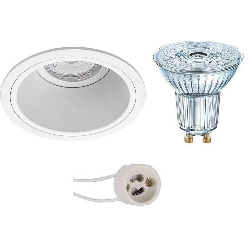 Foto van Led spot set - osram parathom par16 930 36d - pragmi minko pro - gu10 fitting - dimbaar - inbouw rond - mat wit - 5.5w -