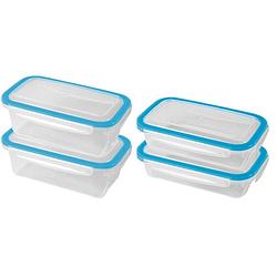 Foto van 4x voedsel plastic bewaarbakjes 0,5 en 0,75 liter transparant/blauw - vershoudbakjes