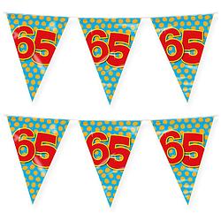 Foto van Paperdreams verjaardag 65 jaar thema vlaggetjes - 2x - feestversiering - 10m - folie - dubbelzijdig - vlaggenlijnen