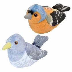 Foto van Set van 2x stuks pluche vogels knuffels van 14 cm met geluid - vogel knuffels