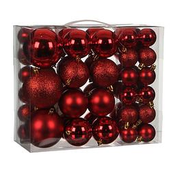 Foto van 92x stuks kunststof kerstballen rood 4, 6 en 8 cm - kerstbal