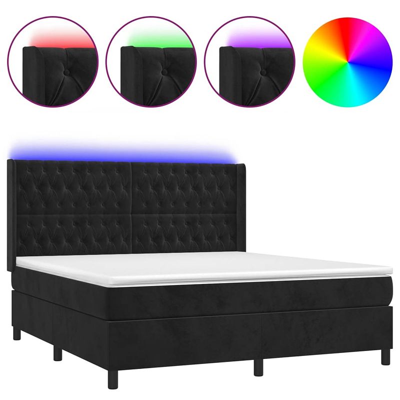 Foto van The living store boxspring - led - zwart fluweel - 180x200 cm - pocketvering