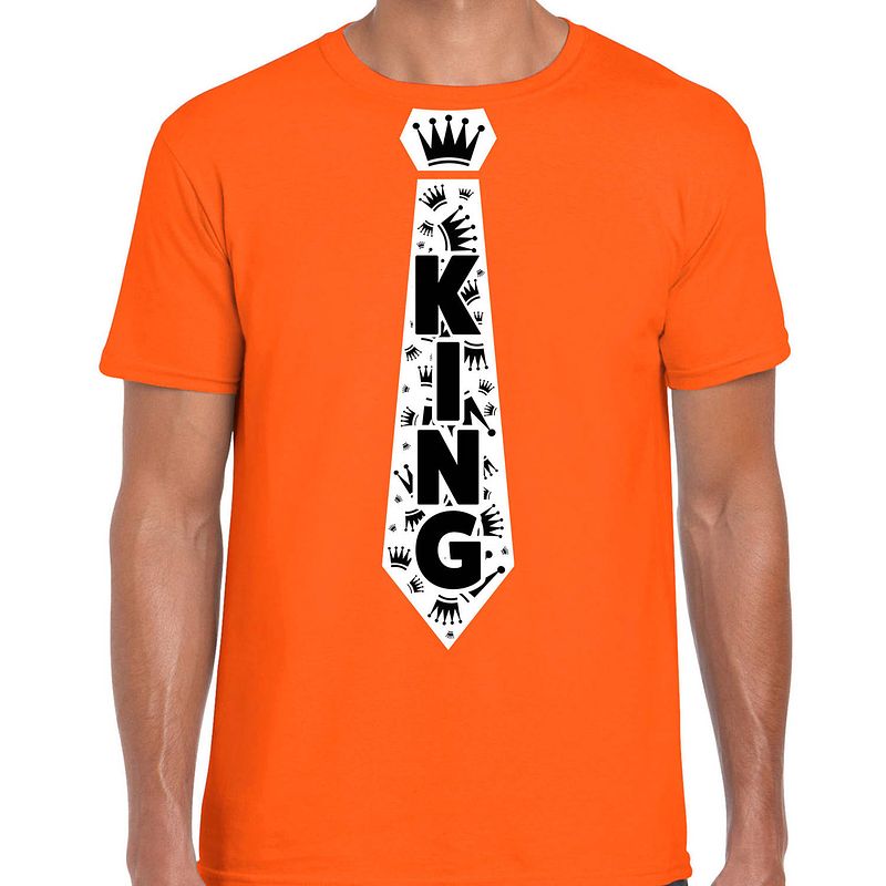 Foto van Oranje koningsdag t-shirt - king stropdas - heren s - feestshirts