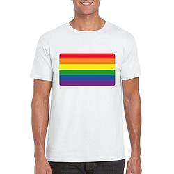 Foto van Gay pride t-shirt met regenboog vlag wit heren l