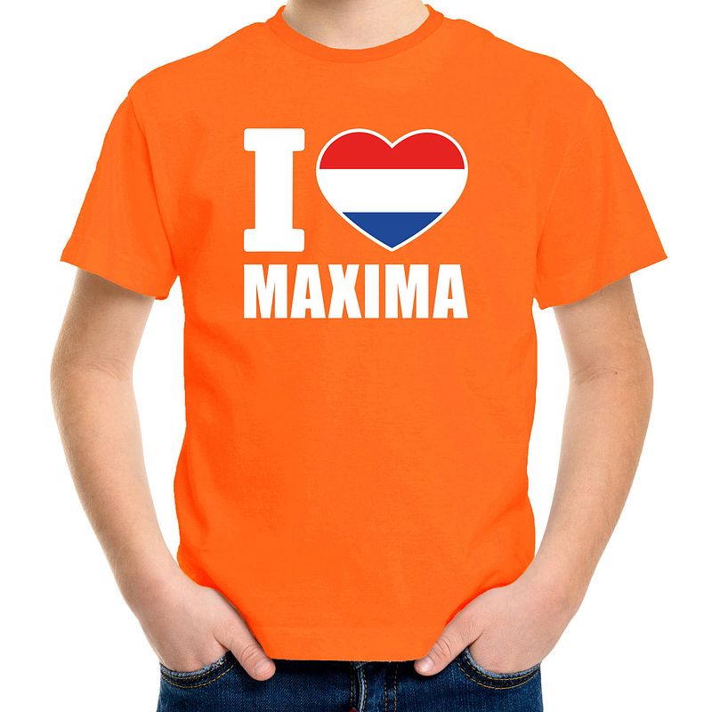 Foto van Oranje i love maxima shirt kinderen - oranje koningsdag/ holland supporter kleding xl (158-164)