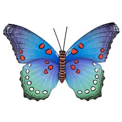 Foto van Tuindecoratie vlinder van metaal blauw 37 cm - tuinbeelden